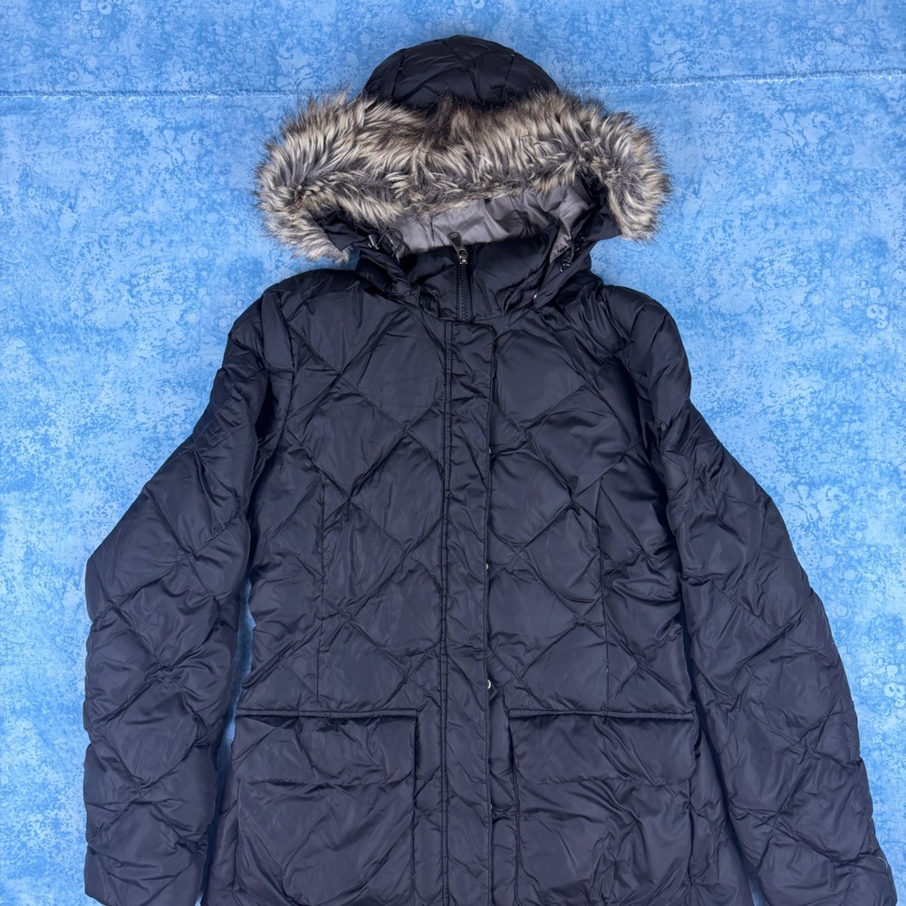 The North Face Womens Redhook Down Parka Black Quilted Faux Fur Hood NF0A2SVB M